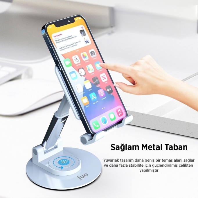 Juo Katlanabilir 360 Derece Dönen Masaüstü Telefon Standı Beyaz
