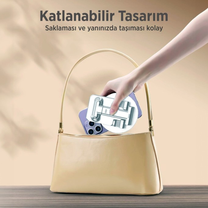 Juo Katlanabilir 360 Derece Dönen Masaüstü Telefon Standı Beyaz