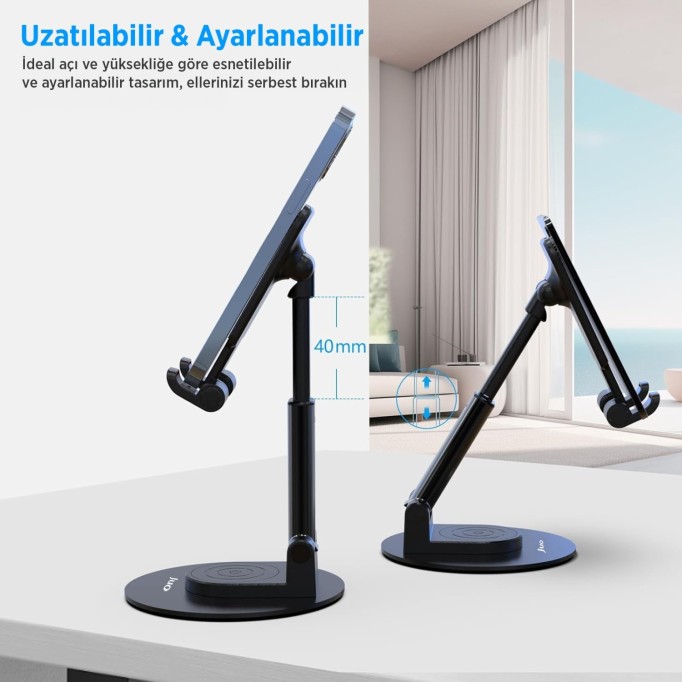 Juo Katlanabilir 360 Derece Dönen Masaüstü Telefon Standı Siyah