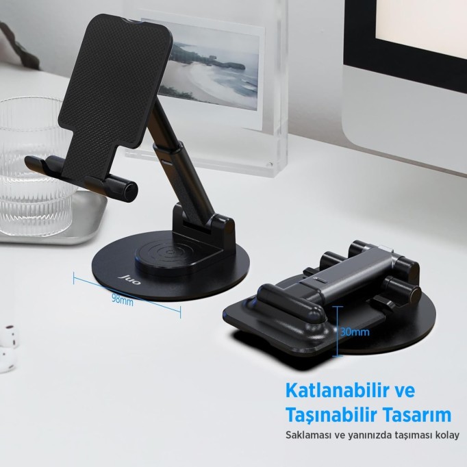 Juo Katlanabilir 360 Derece Dönen Masaüstü Telefon Standı Siyah