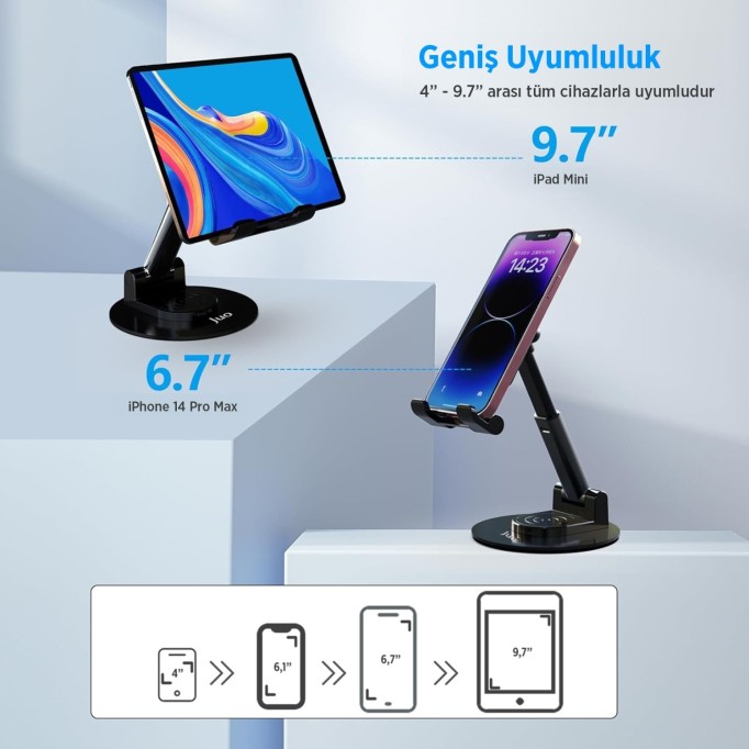 Juo Katlanabilir 360 Derece Dönen Masaüstü Telefon Standı Siyah
