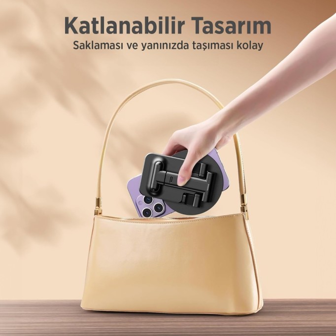 Juo Katlanabilir 360 Derece Dönen Masaüstü Telefon Standı Siyah