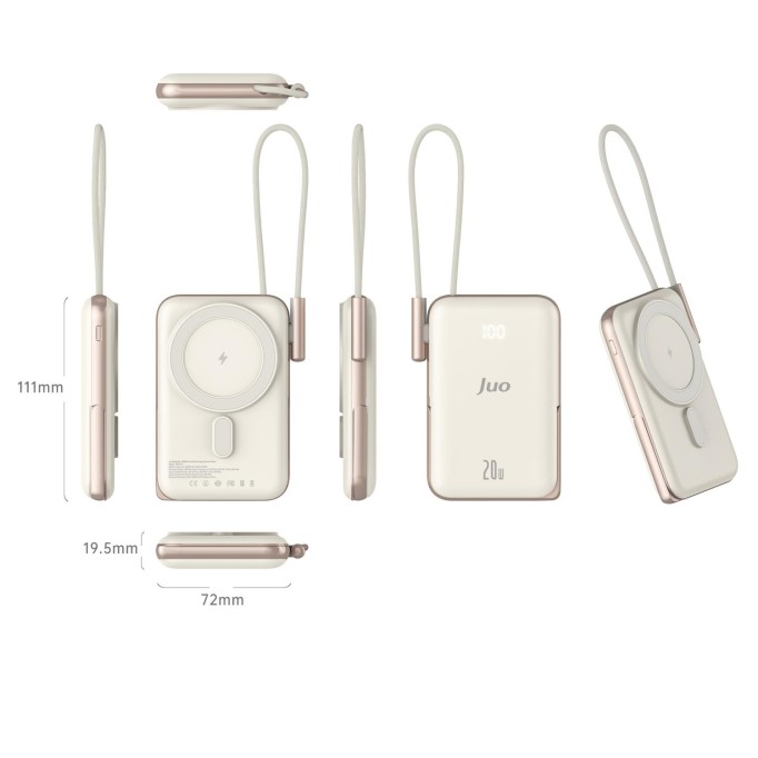 Juo Magsafe Powerbank 10000 mAh Standlı 20W Dahili Type-C Kablolu Taşınabilir Hızlı Şarj Cihazı Beyaz