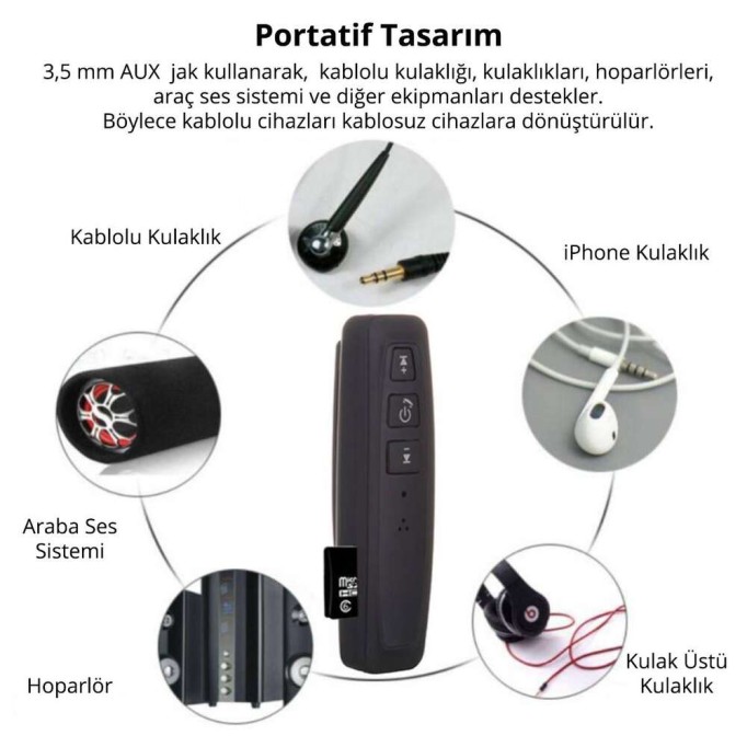 Juo RC420 Micro SD Kart Girişli Bluetooth Aux Ses Aktarım Araç Kiti