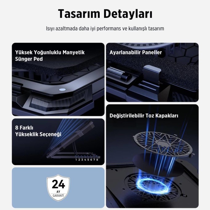 Juo Yeti 2200RPM RGB Işıklı Led Display Gaming Laptop Notebook Soğutucu Stand