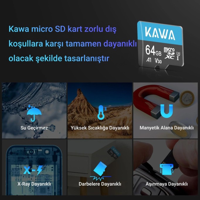 Kawa 64GB Micro SD Hafıza Kartı High Endurance Class 10 Yüksek Hızlı Araç Kameralarıya Uyumlu