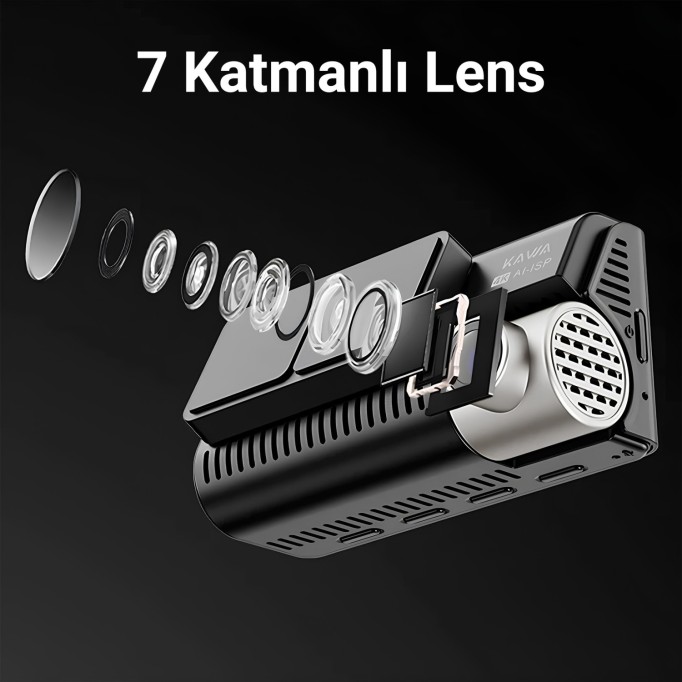 Kawa D11 2 Kameralı Ön / Arka 4K+1080P Sony STARVIS Sensörlü Yapay Zeka Destekli Wi-Fi GPS'li Araç Kamerası