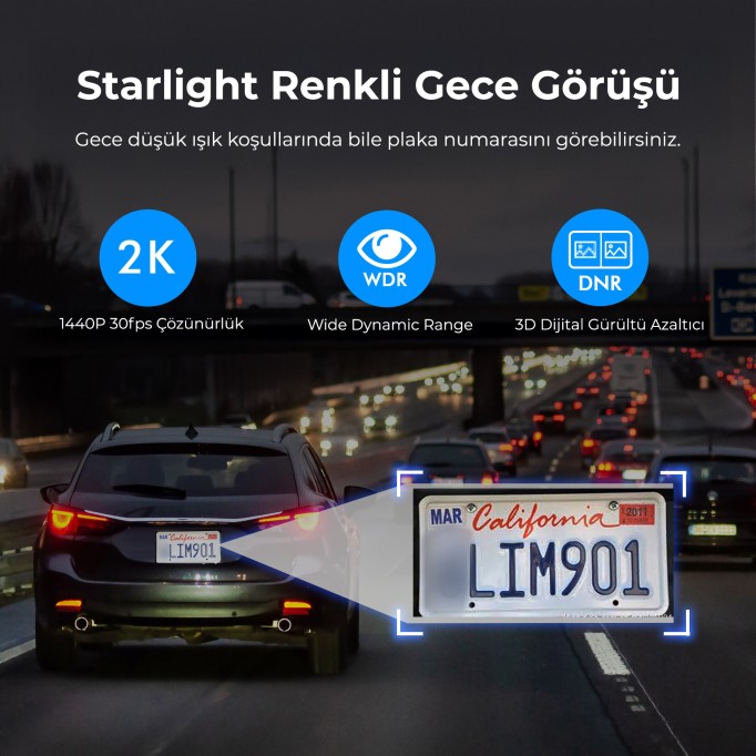 Kawa D6 2K 1440P WiFi Araç Kamerası 145° Geniş Açı WDR Ön Kamera