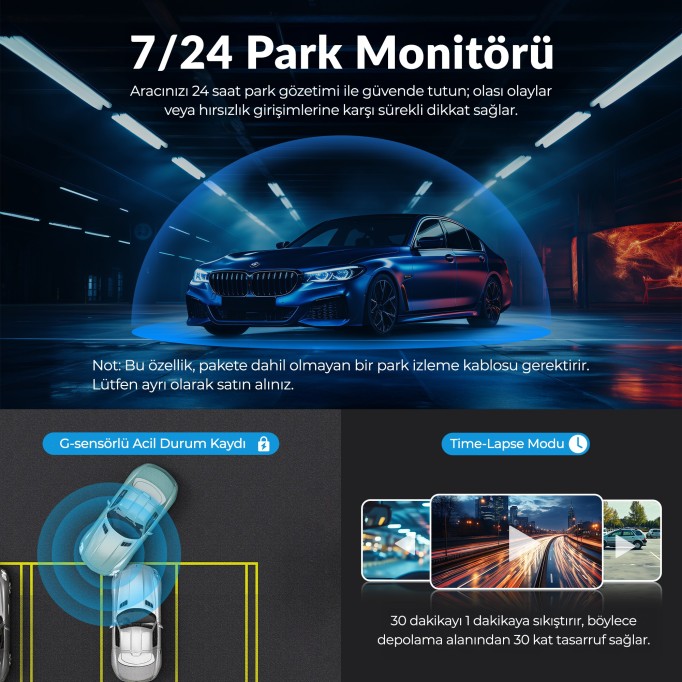 Kawa D6 2K 1440P WiFi Araç Kamerası 145° Geniş Açı WDR Ön Kamera