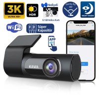 Kawa D6 3K 1620P 145° Geniş Açı Lens DSI-2 Gece Görüşlü G-Sensörlü WDR WiFi Araç Kamerası