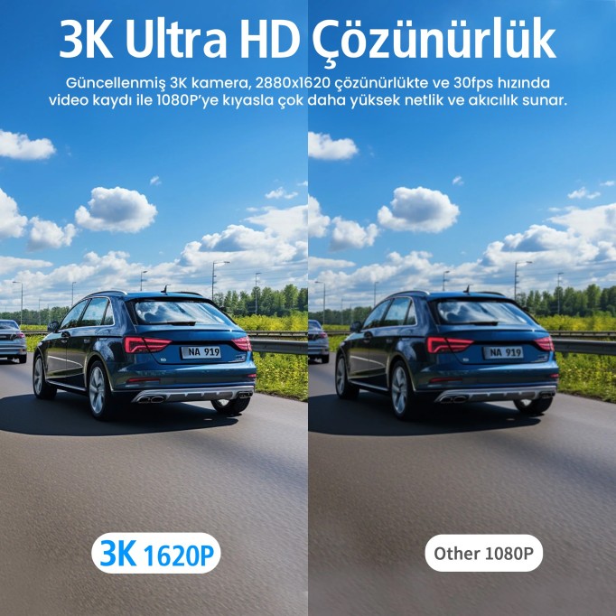 Kawa D6 3K 1620P 145° Geniş Açı Lens DSI-2 Gece Görüşlü G-Sensörlü WDR WiFi Araç Kamerası