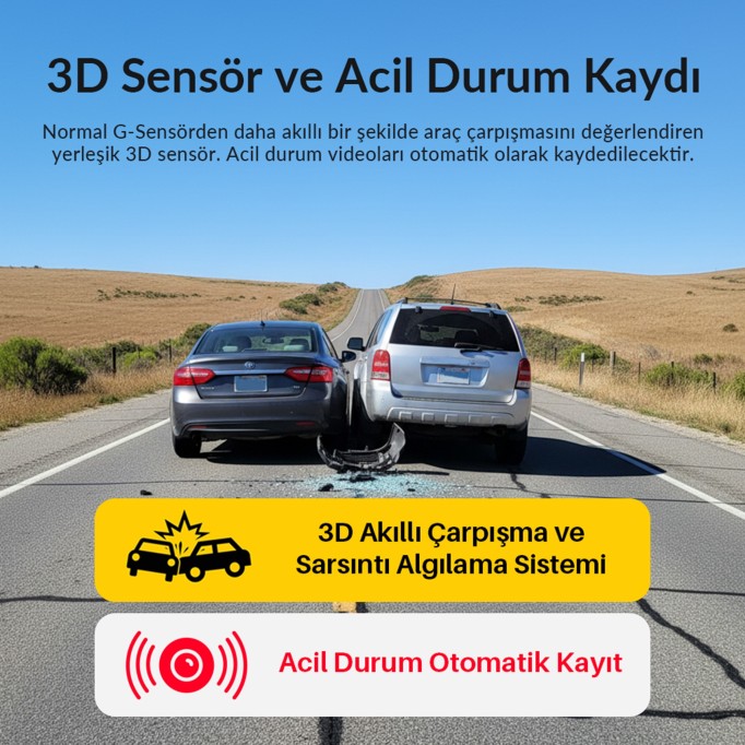 Kawa D7 2 Kameralı Ön ve Arka 4K+1080P HDR Wi-Fi 6 ve GPS'li Araç Kamerası + 64GB Hafıza Kartı