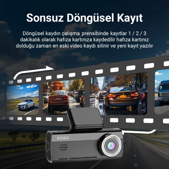 Kawa D8 2 Kameralı Ön / Arka 4K + 1080P Sony Starvis Sensörlü Türkçe Wi-Fi GPS'li Araç Kamerası
