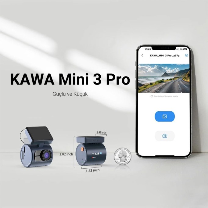 Kawa Mini 3 Pro 2K 1296P WDR 135° Geniş Açı Lens Araç Kamerası