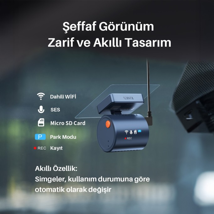 Kawa Mini 3 Pro Gen2 2K 1296P WDR 145° Geniş Açı Lens WiFi Araç Kamerası + 32GB Hafıza Kartı