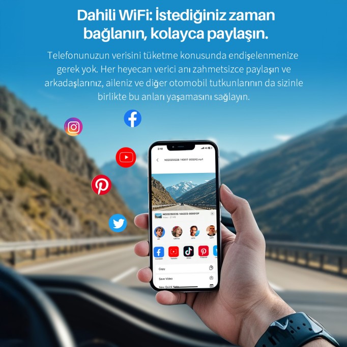 Kawa Mini 3 Pro Gen2 2K 1296P WDR 145° Geniş Açı Lens WiFi Araç Kamerası + 32GB Hafıza Kartı