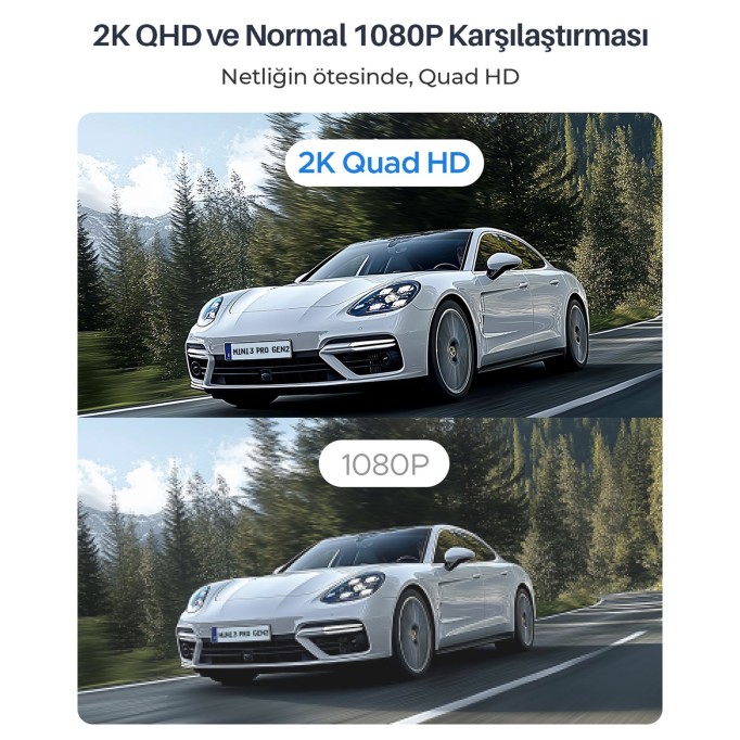 Kawa Mini 3 Pro Gen2 2K 1296P WDR 145° Geniş Açı Lens WiFi Araç Kamerası + 32GB Hafıza Kartı