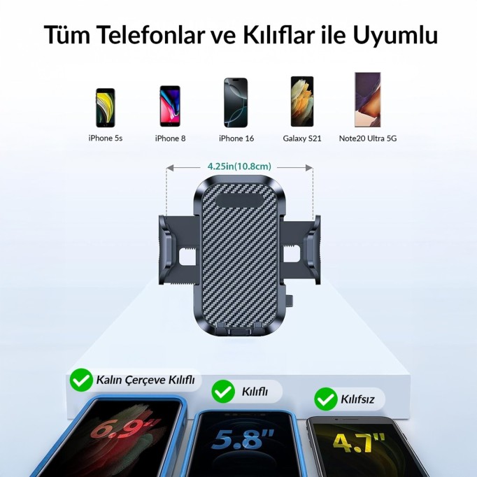 KingMa Vantuzlu Uzayan Ayarlanabilir Cam ve Torpido İçin Araç İçi Telefon Tutucu