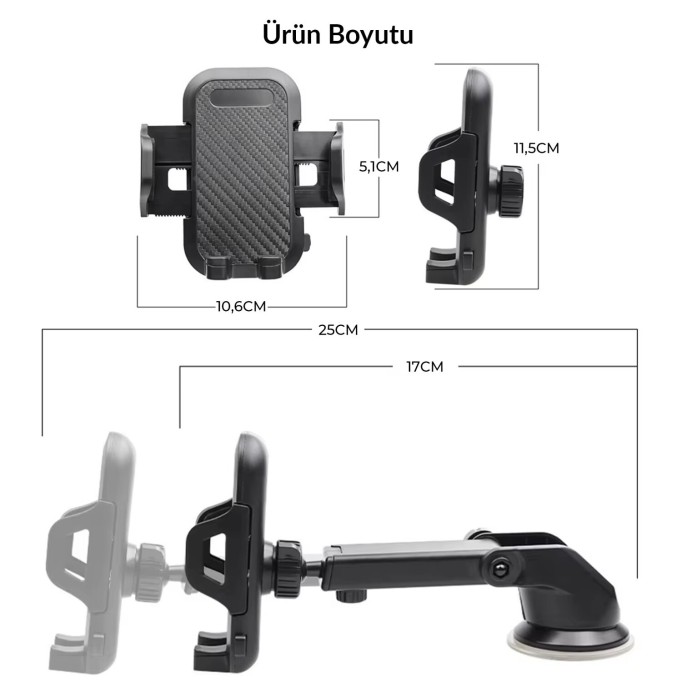 KingMa Vantuzlu Uzayan Ayarlanabilir Cam ve Torpido İçin Araç İçi Telefon Tutucu