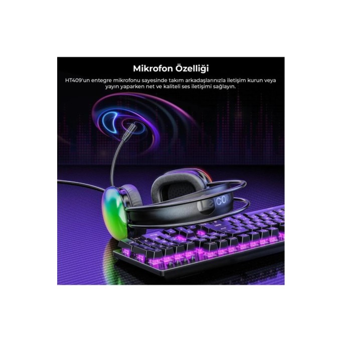 Lecoo HT409 RGB Işıklı USB Mikrofonlu Kablolu Oyuncu Kulak Üstü Gaming Kulaklık Siyah