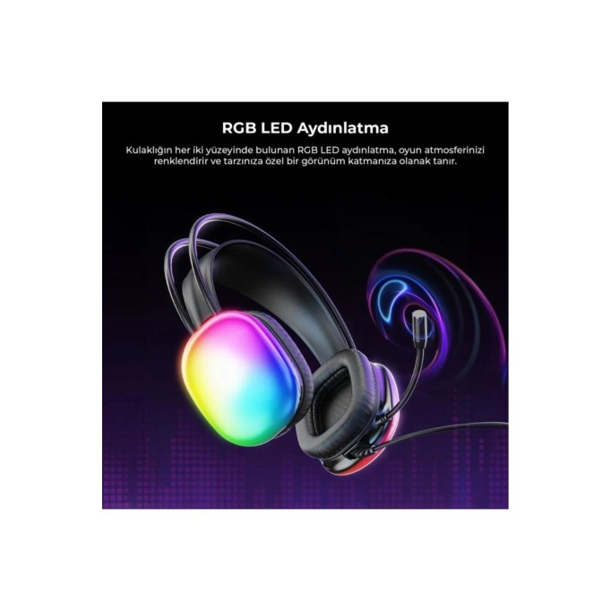 Lecoo HT409 RGB Işıklı USB Mikrofonlu Kablolu Oyuncu Kulak Üstü Gaming Kulaklık Siyah