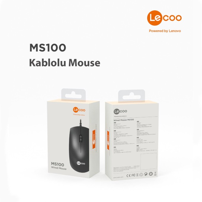 Lenovo Lecoo MS100 USB Kablolu 1000 DPI 3 Tuşlu Optik Mouse Siyah
