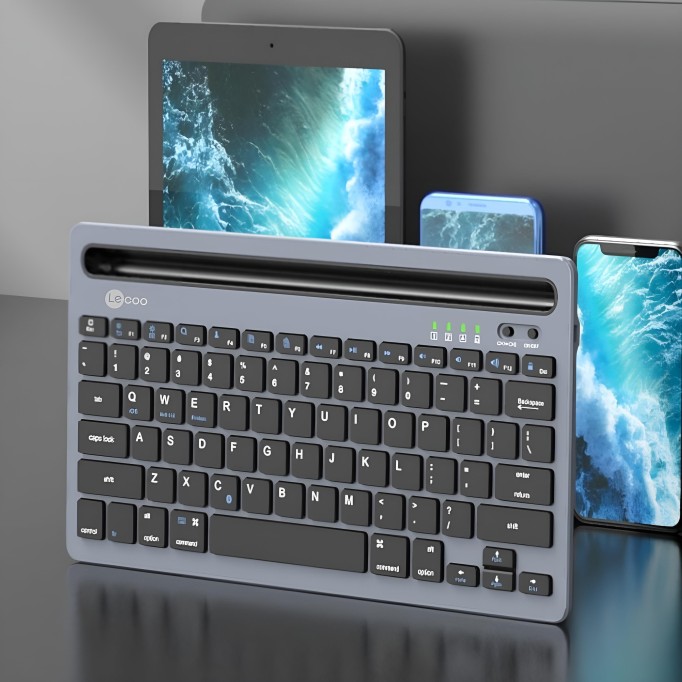 Lenovo Lecoo BK100 Çoklu Cihaz Özellikli Şarj Edilebilir Kablosuz Bluetooth Klavye Gri