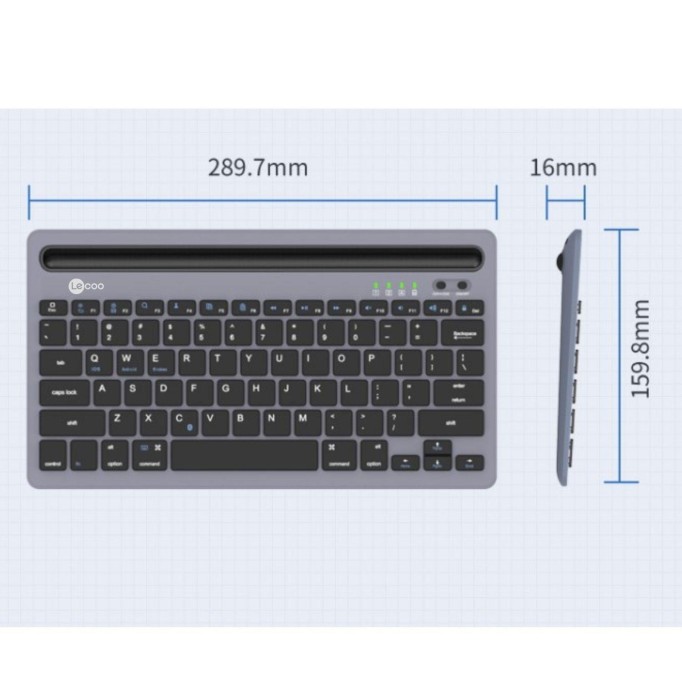 Lenovo Lecoo BK100 Çoklu Cihaz Özellikli Şarj Edilebilir Kablosuz Bluetooth Klavye Gri