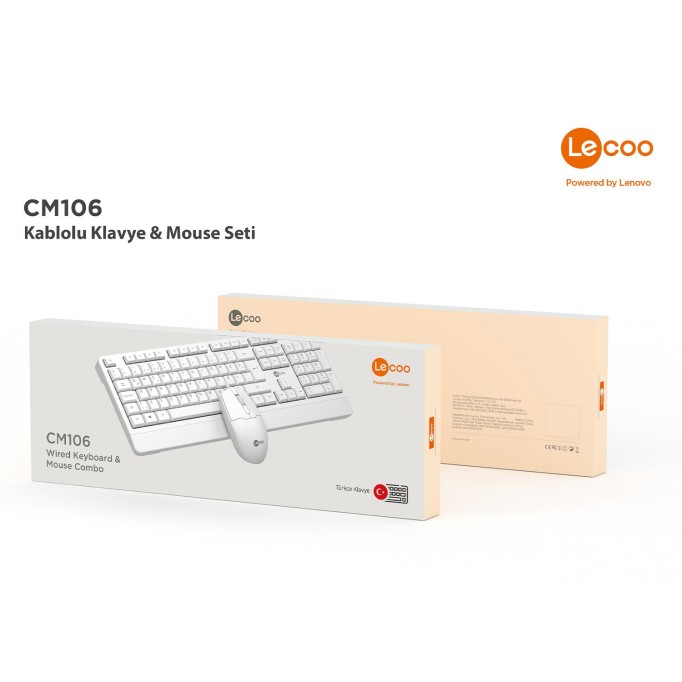 Lenovo Lecoo CM106 USB Kablolu Türkçe Q Klavye & Mouse Set Beyaz