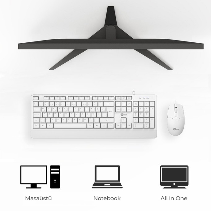 Lenovo Lecoo CM106 USB Kablolu Türkçe Q Klavye & Mouse Set Beyaz