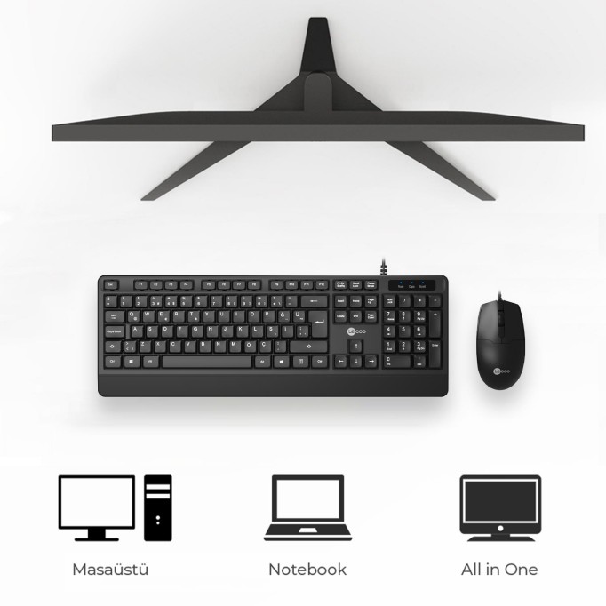Lenovo Lecoo CM106 USB Kablolu Türkçe Q Klavye & Mouse Set Siyah