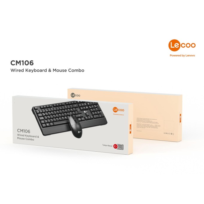 Lenovo Lecoo CM106 USB Kablolu Türkçe Q Klavye & Mouse Set Siyah