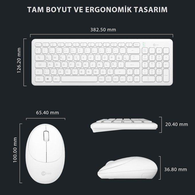 Lenovo Lecoo KW204 Kablosuz Klavye & Mouse Set Beyaz