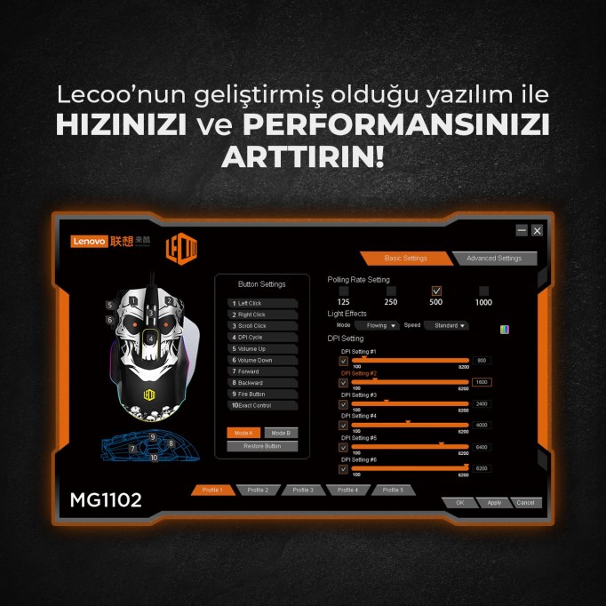 Lenovo Lecoo MG1102 Kablolu RGB Gaming Oyuncu Mouse & Mousepad