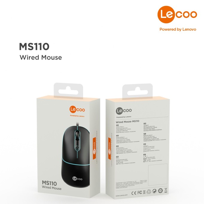 Lenovo Lecoo MS110 RGB Sessiz Tuşlu Kablolu Optik Mouse Siyah