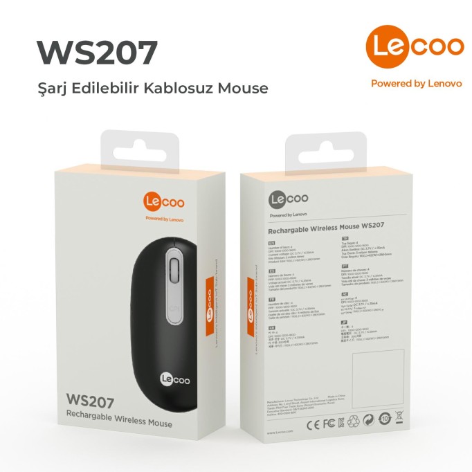 Lenovo Lecoo WS207 Şarj Edilebilir Kablosuz Mouse Siyah