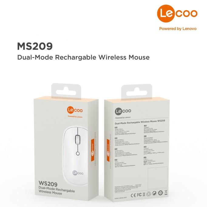 Lenovo Lecoo WS209 Dual Mod Bluetooth ve Kablosuz Şarj Edilebilir Optik Mouse Beyaz