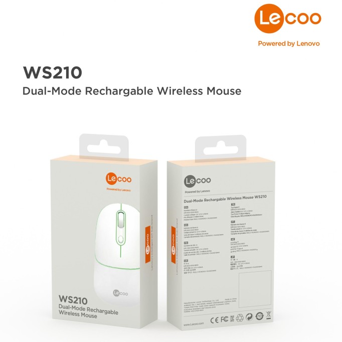 Lenovo Lecoo WS210 Dual Mod RGB Bluetooth ve Kablosuz Şarj Edilebilir Optik Mouse Beyaz