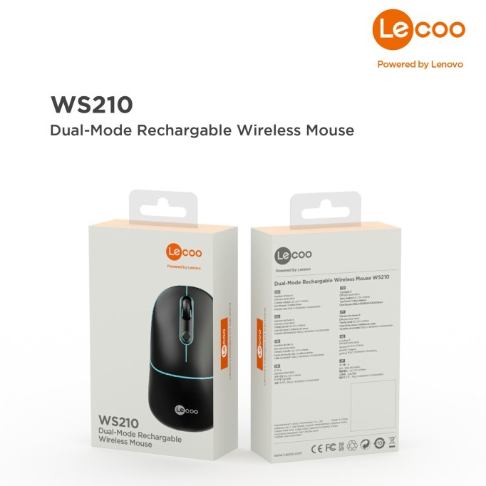 Lenovo Lecoo WS210 Dual Mod RGB Bluetooth ve Kablosuz Şarj Edilebilir Optik Mouse Siyah