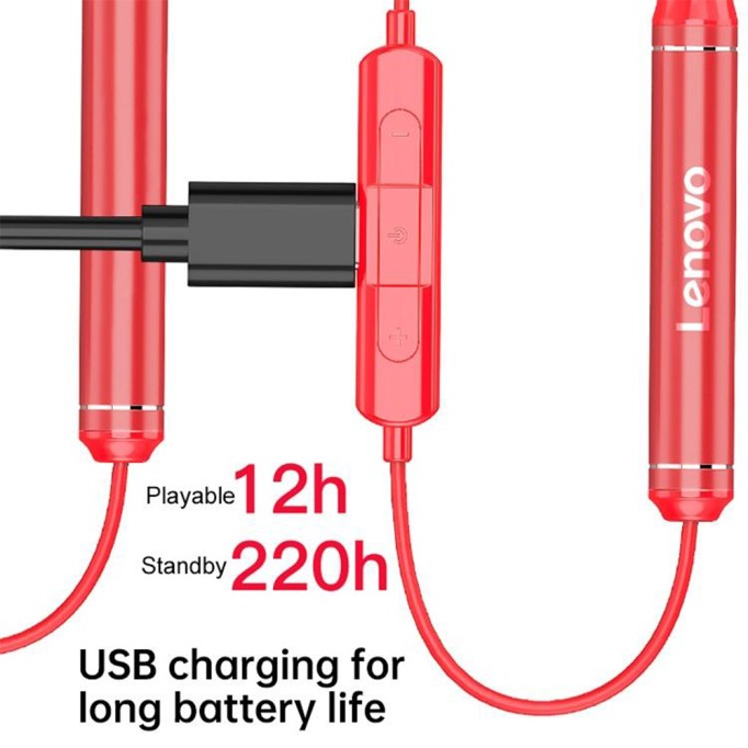 Lenovo QE08 Kablosuz Bluetooth Spor Kulaklık Kırmızı