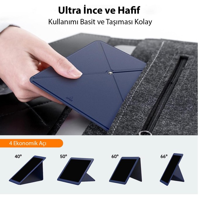 Novoo RT10 Açı Ayarlı Katlanabilir 10" inç ve Üzeri için Ultra Slim Tablet Standı Lacivert