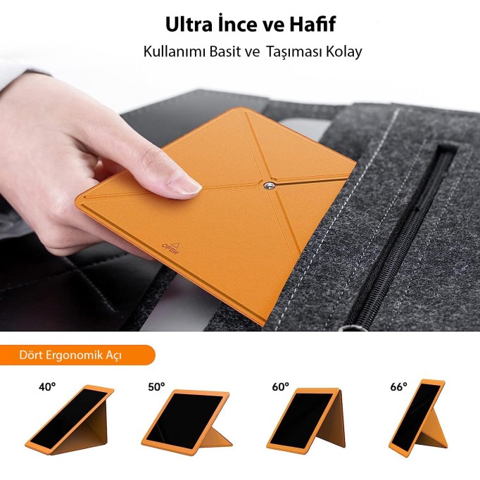 Novoo RT10 Açı Ayarlı Katlanabilir 10" inç ve Üzeri için Ultra Slim Tablet Standı Turuncu