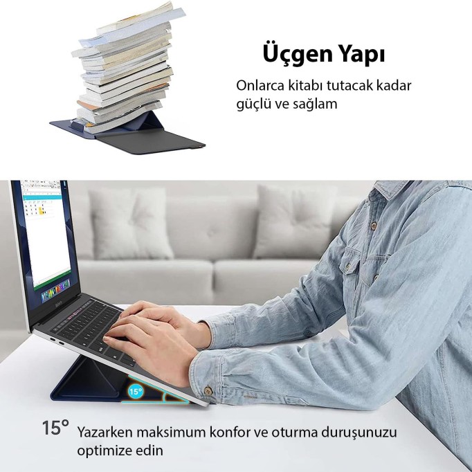 Novoo RT13 4'ü 1 Arada Mousepad Özellikli & Kart Yuvalı Laptop Standı ve Koruma Kılıfı Lacivert