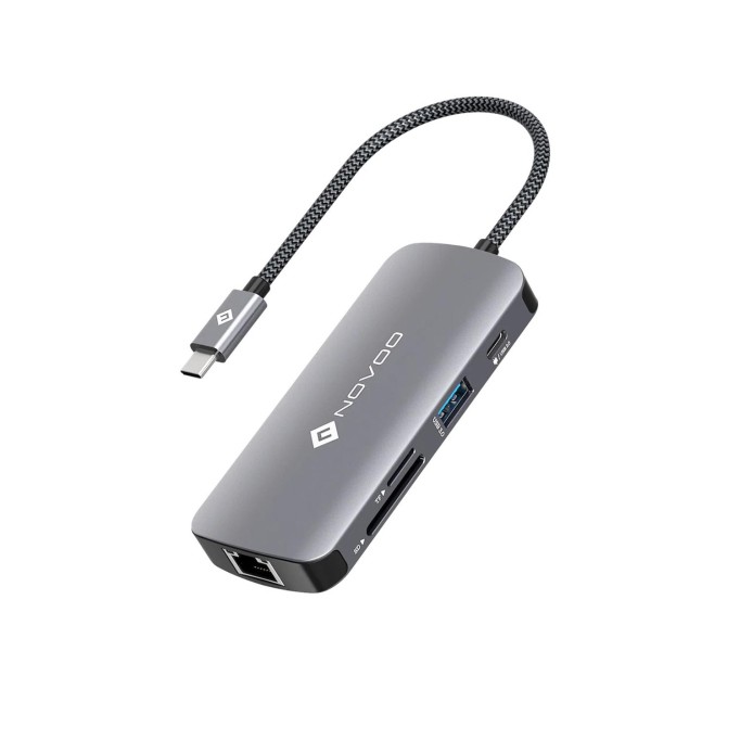 Novoo Type-C to 3*USB-A 3.0 4K HDMI RJ45 Ethernet PD TF SD Kart Okuyucu Dönüştürücü HUB