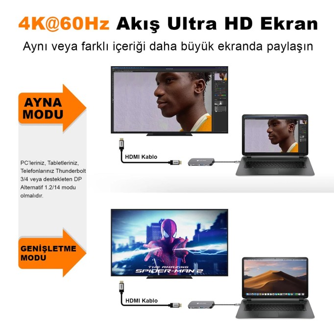 Novoo Type-C to 3*USB-A 3.0 4K HDMI RJ45 Ethernet PD TF SD Kart Okuyucu Dönüştürücü HUB