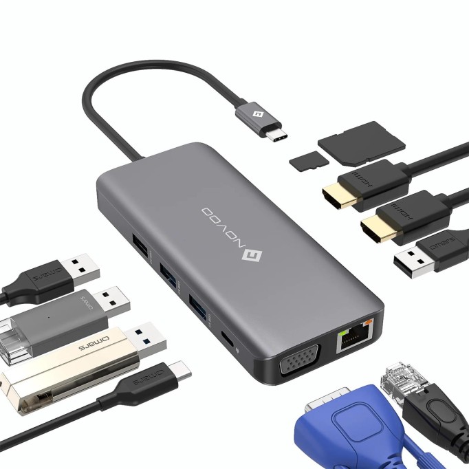 Novoo Type-C to 4*USB-A 2*HDMI VGA RJ45 Ethernet PD 100W TF SD Kart Okuyucu Dönüştürücü