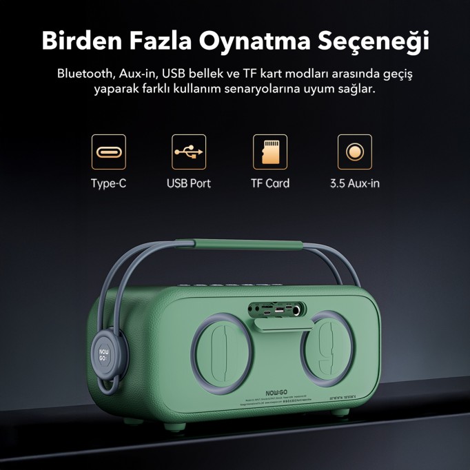 NowGo C1 100W Taşınabilir RGB IPX4 Bluetooth Hoparlör Mikrofonlu Karaoke Sistemi Bej