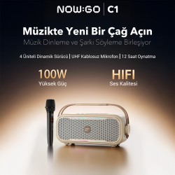 NowGo C1 100W Taşınabilir RGB IPX4 Bluetooth Hoparlör Mikrofonlu Karaoke Sistemi Bej NowGo C1 100W Taşınabilir RGB IPX4 Bluetooth Hoparlör Mikrofonlu Karaoke Sistemi Bej