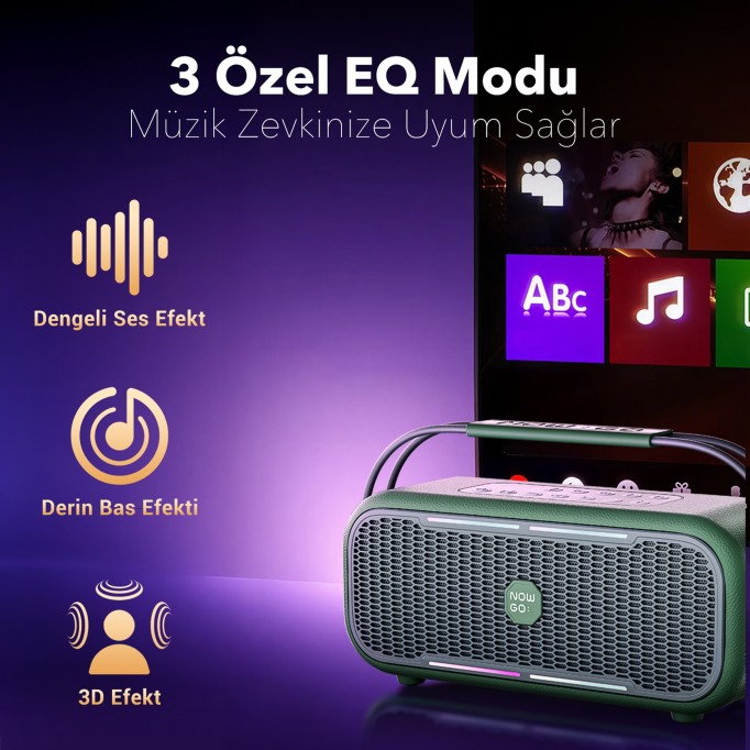 NowGo C1 100W Taşınabilir RGB IPX4 Bluetooth Hoparlör Mikrofonlu Karaoke Sistemi Yeşil