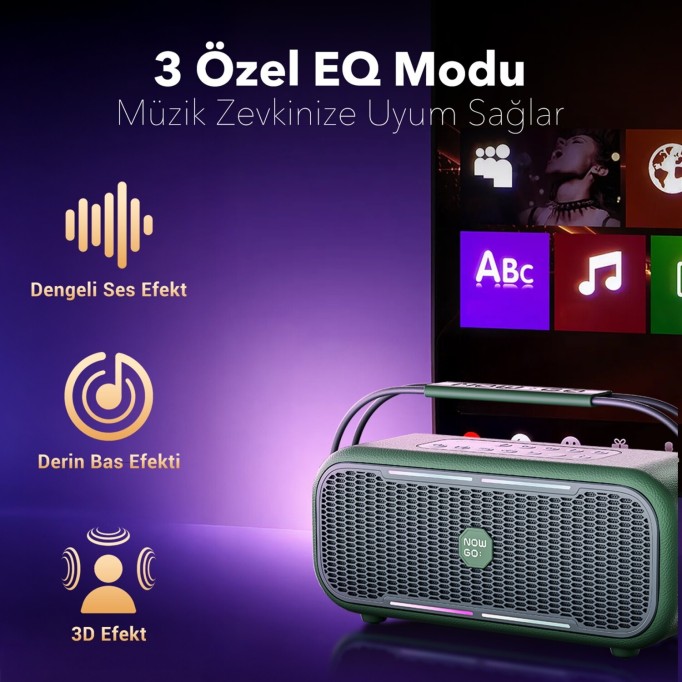 NOWGO C2 60W Bluetooth Hoparlör RGB IPX4 Taşınabilir Karaoke Sistemi Yeşil